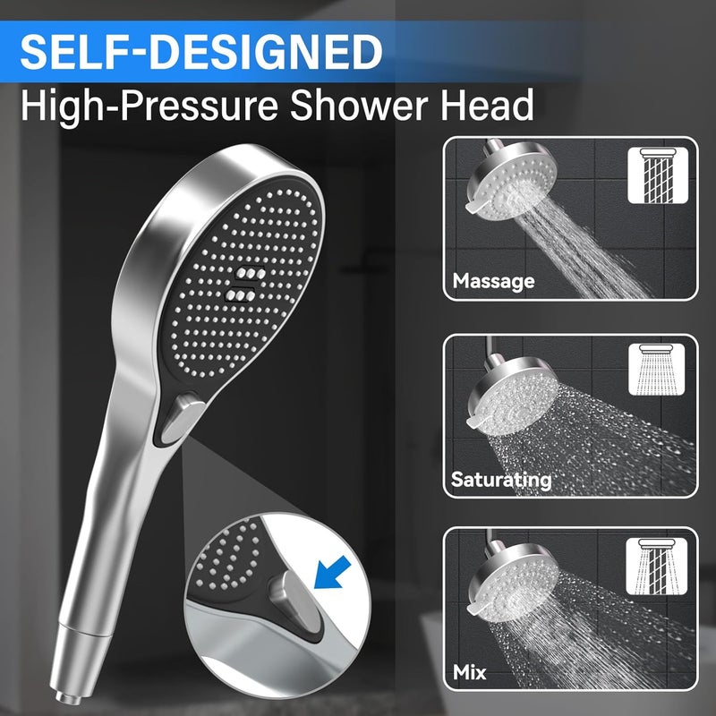 NTPN Dual Shower Head with Handheld for Couples: High Pressure Double Shower Heads for Two People - Adjustable Two Showerhead System with 3 Flow Settings Fits 2 Person Bathroom (Chrome) - Image 3
